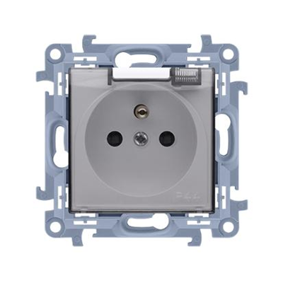 Prise de courant simple avec mise à la terre IP44 avec joint (module) 16A 230V blanc avec volet transparent