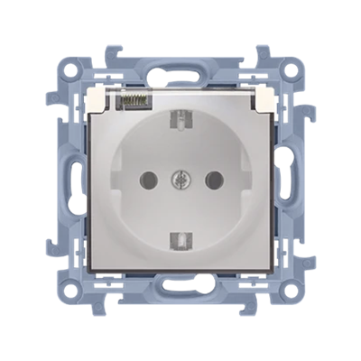 Prise de courant simple avec mise à la terre schuko IP44 avec un joint et des obturateurs pour les chemins de courant (module) 16A 230V crème avec un volet transparent