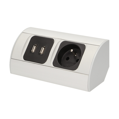 Prise de meuble 230V+2xUSB aluminium argent