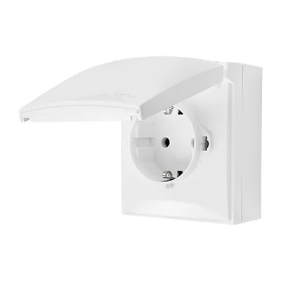 Prise de surface Simon Aquaclick WA-CGSZ1Cx-xx-11xx, Schuko, simple, couleur du couvercle, IP44, 16 A, 250 V~, connecteurs rapides ; blanche