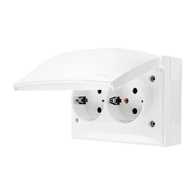 Prise de surface Simon Aquaclick WA-CGSZ2xx-xx-11xx, Schuko, double compacte, couvercle couleur, IP44, 16 A, 250 V~, bornes à vis ; blanche