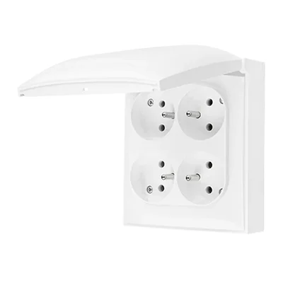 Prise de surface Simon Aquaclick WA-CGZ4Cxx-xx-11xx, 4 voies avec mise à la terre, couvercle de la même couleur que la prise, IP44, Σ16A, 250V~, connecteurs rapides ; blanche