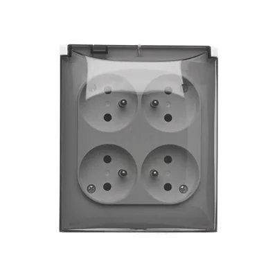Prise de surface Simon Aquaclick WA-CGZ4xxx-xx-11Ax, 4 voies avec mise à la terre, couvercle transparent, IP44, Σ16A 250V~, bornes à vis ; blanche