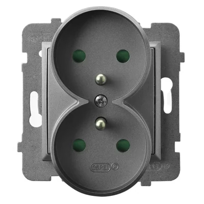 Prise double ARIA avec mise à la terre et obturateurs de circuit, module sans cadre - gris mat GP-2URAZP/m/70