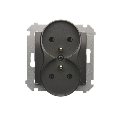 Prise double avec mise à la terre à volets (module) 16A 250V anthracite (métallique)