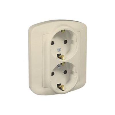 Prise double avec mise à la terre, type Schuko, 16A, 230V, bornes à vis, beige