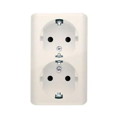 Prise double avec mise à la terre type Schuko avec obturateurs pour chemins de courant 16A 250V bornes à vis crème