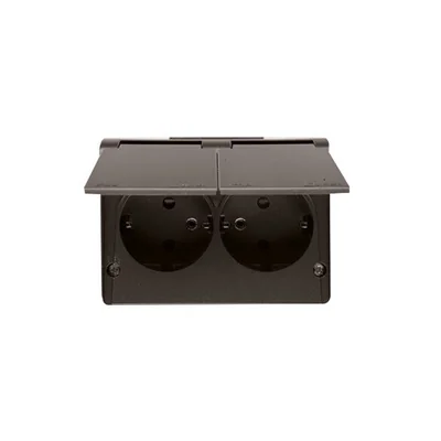 Prise double avec mise à la terre type Schuko avec obturateurs pour chemins de courant IP44 16A 230V bornes à vis métallisées anthracite
