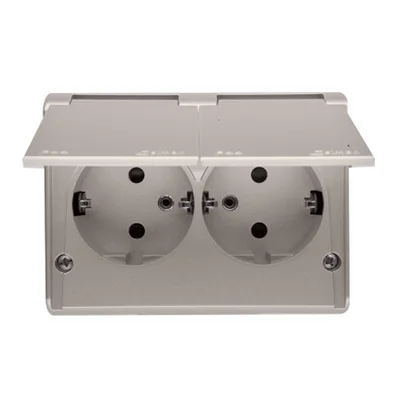 Prise double avec mise à la terre, type Schuko, avec obturateurs pour chemins de courant IP44 16A 230V bornes à vis or