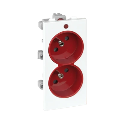 Prise double CIMA avec terre 2x230V 16A bicolore rouge/blanc pur