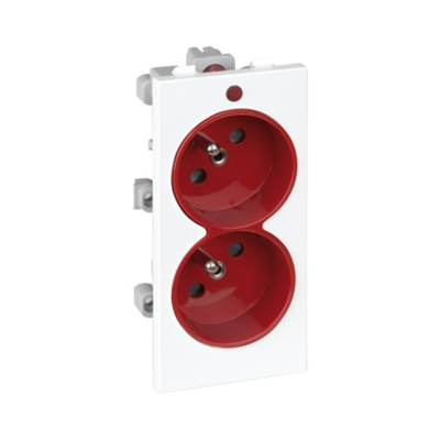 Prise double CIMA avec terre 2x230V 16A bicolore rouge/blanc pur