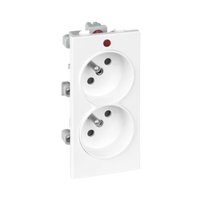 Prise double CIMA avec terre 2x230V 16A blanc pur