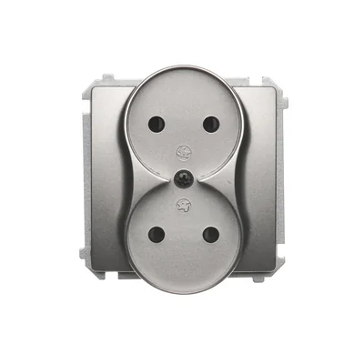 Prise double (module), 230V, métal satiné