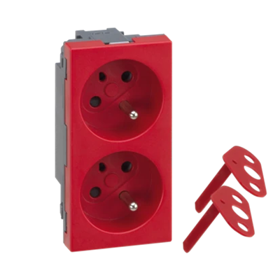 Prise double S500 DATA avec terre 2x230V 16A sans clé sans signalisation vis rouge