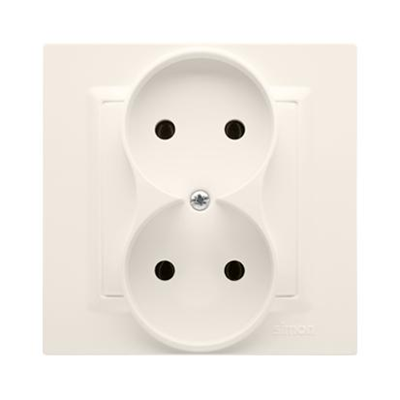 Prise double sans mise à la terre MONOBLOC (module) 16A 230V crème complète