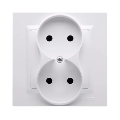 Prise double sans terre MONOBLOCK (module) 16A 230V complet blanc