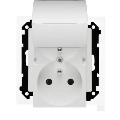 Prise double Simon 55 WMDW-00200O-111 pour version IP44 avec joint (module) 16 A, 250 V~, connecteurs rapides. Rabat couleur couvercle ; blanc mat