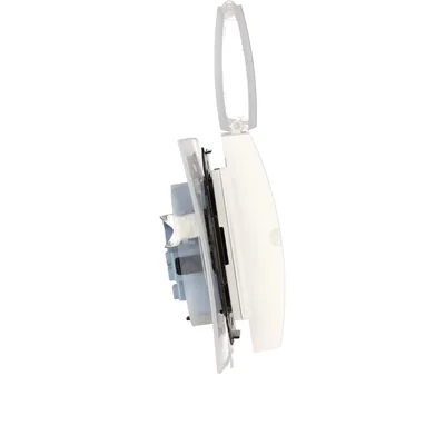 Prise double Simon 55 WMDW-00200O-111A pour version IP44 avec joint (module) 16 A, 250 V~, connecteurs rapides. Rabat transparent ; blanc mat