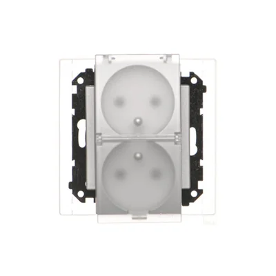 Prise double Simon 55 WMDW-00200O-143A pour version IP44 avec joint (module) 16 A, 250 V~, connecteurs rapides. Rabat transparent ; aluminium mat
