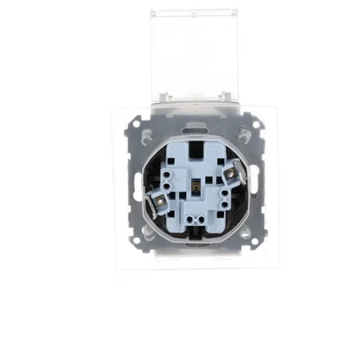 Prise double Simon 55 WMDW-00200O-143A pour version IP44 avec joint (module) 16 A, 250 V~, connecteurs rapides. Rabat transparent ; aluminium mat