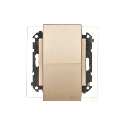 Prise double Simon 55 WMDW-00200O-144 pour version IP44 avec joint (module) 16 A, 250 V~, connecteurs rapides. Rabat couleur champagne mat.