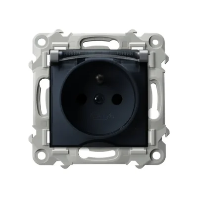 Prise étanche SZAFIR avec mise à la terre IP-44, couvercle transparent - gris mat