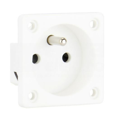 Prise femelle à broche 16A 2P+T 230V 50/60Hz IP54, bride de connexion arrière 50X50, contacts nickelés, blanc