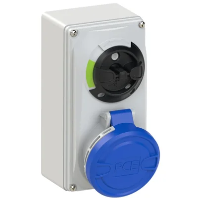 Prise fixe avec sectionneur 0-1, petit verrouillage mécanique, 32 A, 230 V, 2P+Z, IP44
