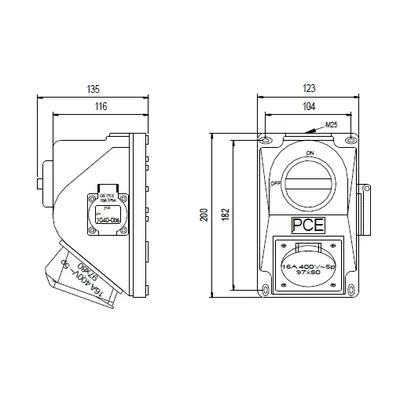 Prise fixe COMBO-POL avec broche 16A 5P+2P+T (0-1) IP44