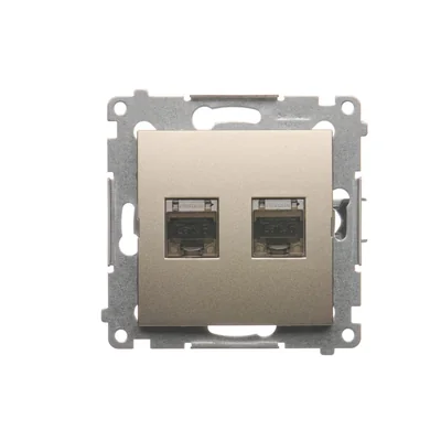 Prise informatique double RJ45, catégorie 6, blindée avec cache anti-poussière (module) or (métallique)