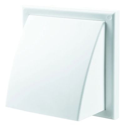 Prise murale 154x154mm avec clapet anti-retour, hotte et bride fi 100mm blanc