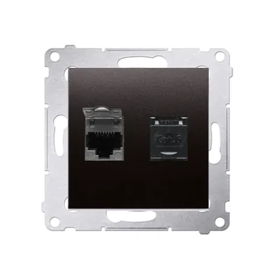 Prise ordinateur double RJ45 catégorie 6 avec cache anti-poussière (module) anthracite (métallique)