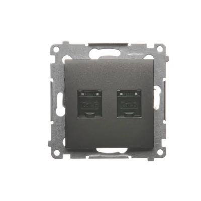 Prise ordinateur double RJ45 catégorie 6 avec cache anti-poussière (module) anthracite (métallique)