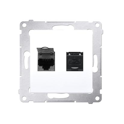 Prise ordinateur double RJ45 catégorie 6 avec cache anti-poussière (module) blanc