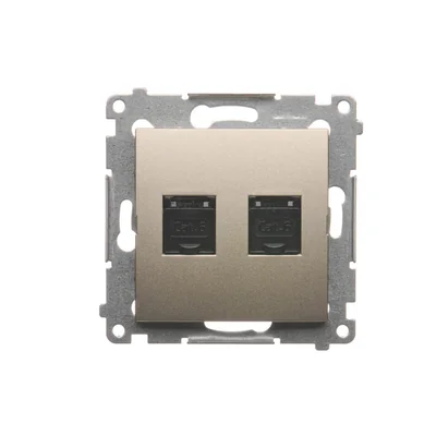 Prise ordinateur double RJ45 catégorie 6 avec cache anti-poussière (module) or (métallique)
