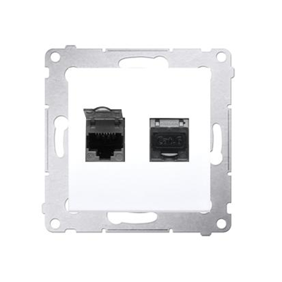 Prise ordinateur double RJ45, catégorie 6, blindée avec cache anti-poussière (module) blanc