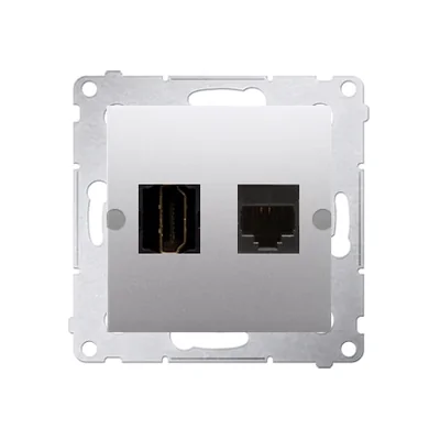 Prise ordinateur HDMI + RJ45 catégorie 6 argent métallisé mat