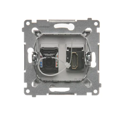 Prise ordinateur HDMI + RJ45 catégorie 6 argent métallisé mat