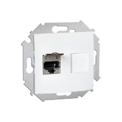 Prise ordinateur RJ45 simple blindée cat.5e avec cache anti-poussière (module) blanc