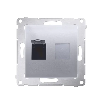Prise ordinateur simple RJ45 catégorie 6 avec cache anti-poussière (module) argent (métallique)