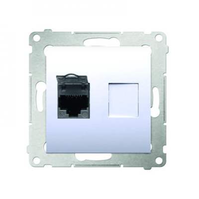 Prise ordinateur simple RJ45 catégorie 6 avec cache anti-poussière (module) blanc