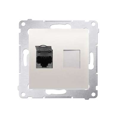 Prise ordinateur simple RJ45 catégorie 6 blindée avec cache anti-poussière (module) crème