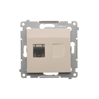 Prise ordinateur simple RJ45 catégorie 6 blindée avec cache anti-poussière (module) crème