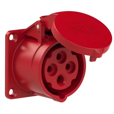 Prise panneau droit 16A 3P+T 400V 50/60Hz 6h IP44, bride 65X65, entraxe 52X52