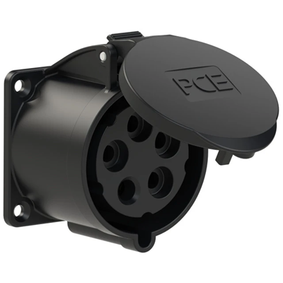 Prise panneau droit 32A 3P+Z+N 500V 50/60Hz 7h IP44, bride 70X70, entraxe 56X56
