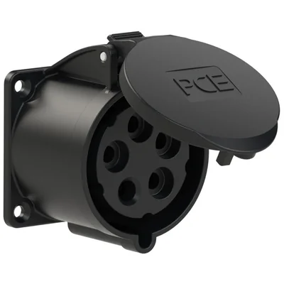 Prise panneau droit 32A 3P+Z+N 500V 50/60Hz 7h IP44, bride 70X70, entraxe 56X56