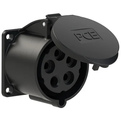 Prise panneau droit 32A 3P+Z+N 500V 50/60Hz 7h IP44, bride 70X70, entraxe 56X56