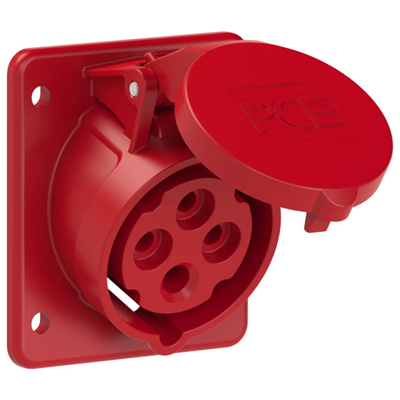 Prise panneau inclinée 16A 3P+T 400V 50/60Hz 6h IP44/54 (bride 75X85, entraxe 60X60)