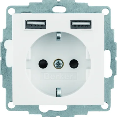 Prise SCHUKO B.x avec port de charge USB 2,4 A ; autobloquante ; blanc brillant