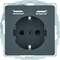 Prise SCHUKO Q.x avec port de charge USB 2,4 A ; autobloquante ; anthracite velours